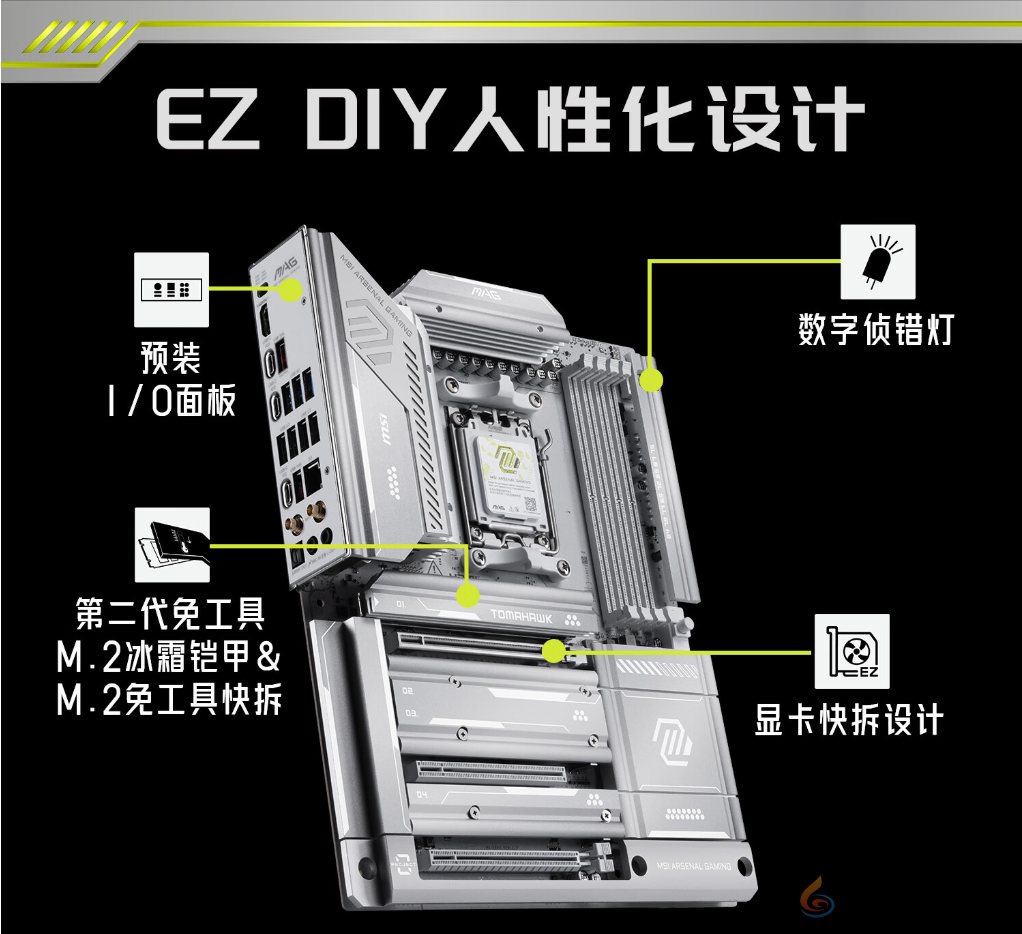 微星银色战斧降临！X870E TOMAHAWK MAX WIFI PZ背插主板上线(图4)
